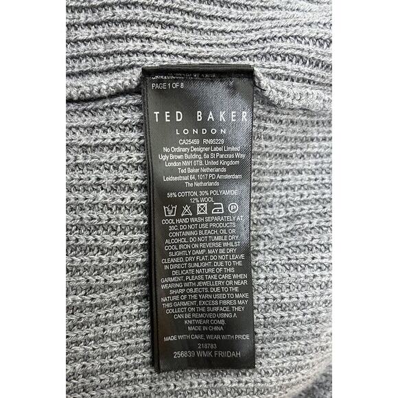 Ted Baker Friidah Long Sleeve Cotton & Wool Blend Sweater Dress Grey Size 4 - Picture 9 of 10